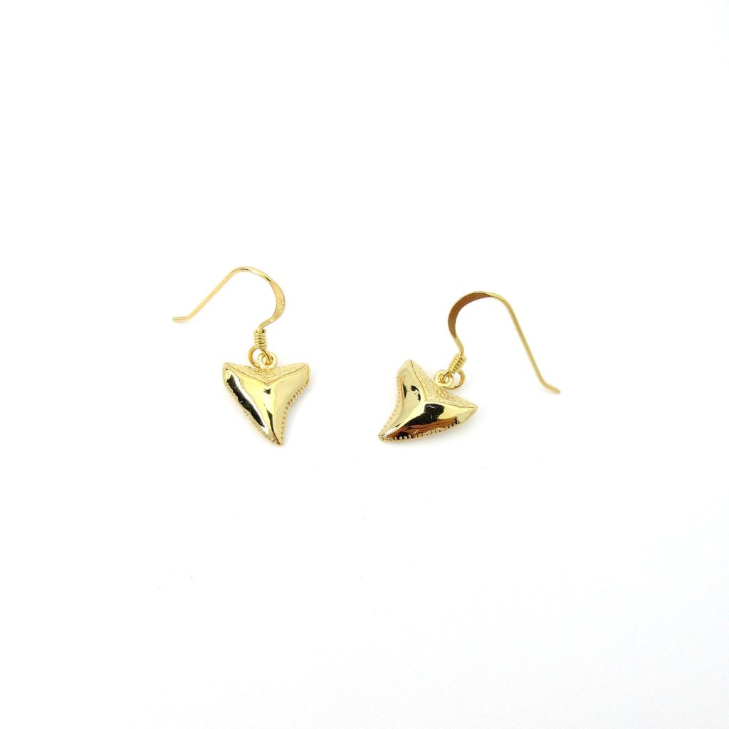 Shark Tooth Dangle Earrings Gold Vermeil
