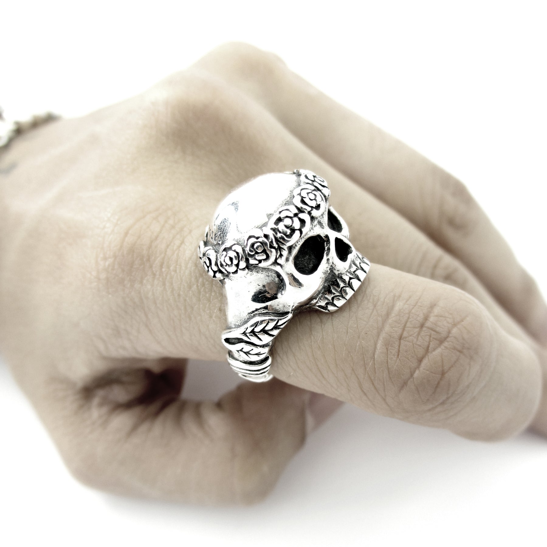 Smell The Roses Skull Ring